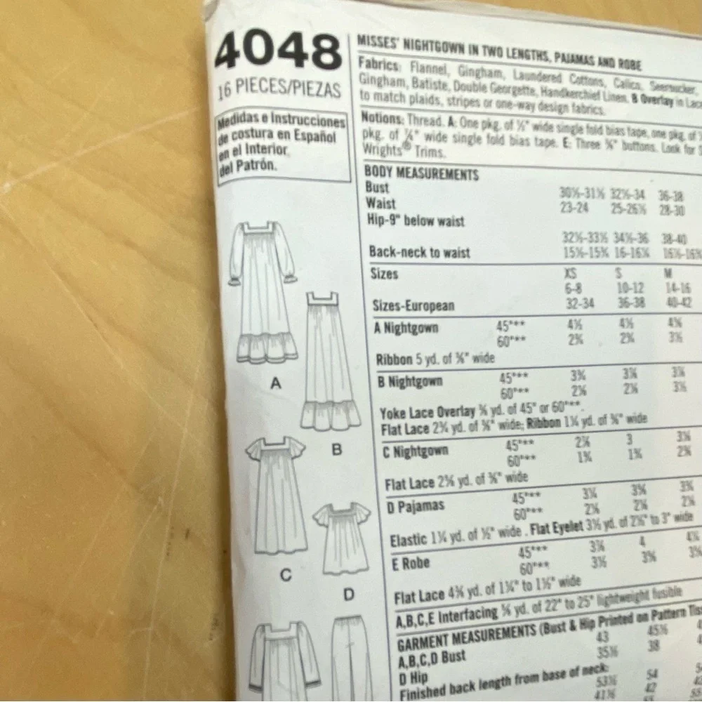 SIMPLICITY Sew Pattern 4048 Misses Nightgown, Pajamas, & Robe M-XL UNCUT